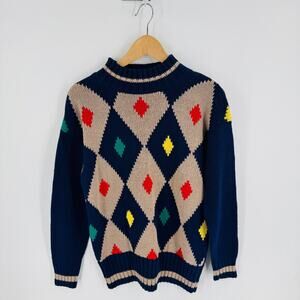 Vintage Liberty Adams Ramie Cotton Argyle Diamond Knit Sweater Women’s Small‎